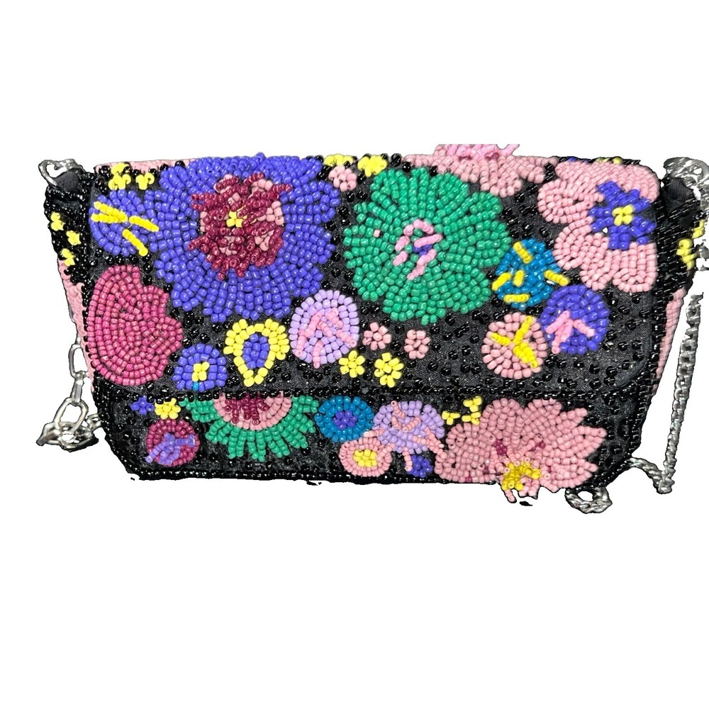 Beaded Purse Hand Made  Handbags Small Bag Flower Design Pretty (7/b16)